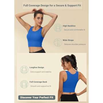 High Neck Sports Bra for Women Longline Full Coverage Sports Bras Medium Impact Padded Workout Crop Tops for Yoga Gym U-Cerulean Blue
