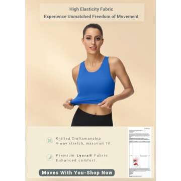 High Neck Sports Bra for Women Longline Full Coverage Sports Bras Medium Impact Padded Workout Crop Tops for Yoga Gym U-Cerulean Blue