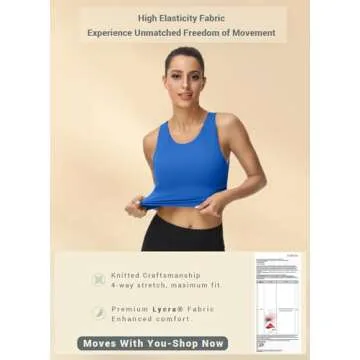 High Neck Sports Bra for Women Longline Full Coverage Sports Bras Medium Impact Padded Workout Crop Tops for Yoga Gym U-Cerulean Blue