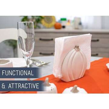 Nat & Jules Pumpkin Shaped Standard Size Ceramic Napkin Holder: Perfect for Your Indoor Home Fall & Thanksgiving Decorations for Table Décor & Centerpieces, Cream