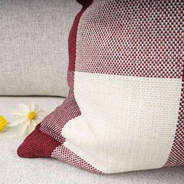 YOUR SMILE Christmas Retro Farmhouse Buffalo Tartan Chequer Plaid Cotton Linen Decorative Throw Pillow Case Cushion Cover Pillowcase for Sofa,Set of 2 (Red, 18''x18'')