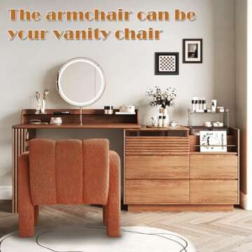 Yoglad Modern Accent Chair, Bouclé Fabric Upholstered Armchair, Comfy Single Chair for Living Room Lounge Bedroom Office-Orange