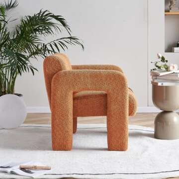 Yoglad Modern Accent Chair, Bouclé Fabric Upholstered Armchair, Comfy Single Chair for Living Room Lounge Bedroom Office-Orange