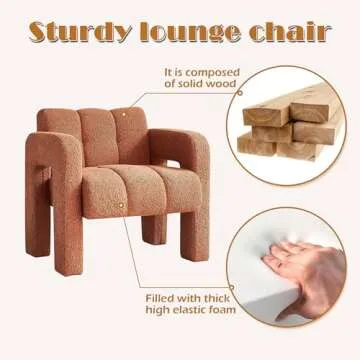 Yoglad Modern Accent Chair, Bouclé Fabric Upholstered Armchair, Comfy Single Chair for Living Room Lounge Bedroom Office-Orange
