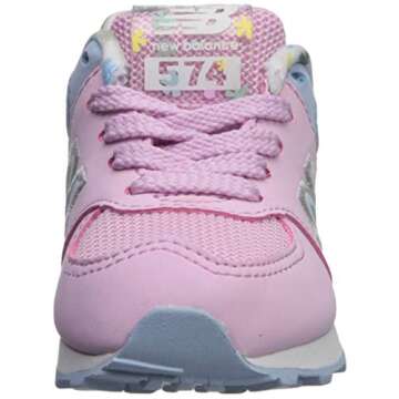 New Balance Kid's 574 V1 70s Racing Lace-up Sneaker, Crystal Rose/Summer Sky, 8