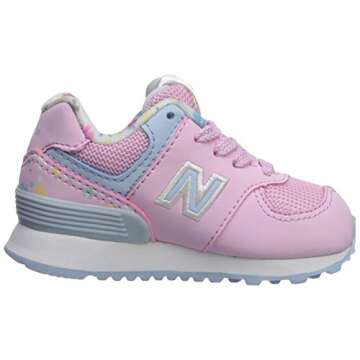 New Balance Kid's 574 V1 70s Racing Lace-up Sneaker, Crystal Rose/Summer Sky, 8