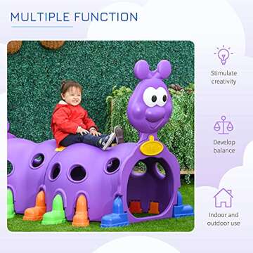 Qaba Caterpillar Climbing Tunnel for Kids Climb-N-Crawl Toy Indoor & Outdoor Toddler Play Structure for 3-6 Years Old, Purple