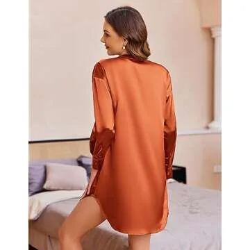 Ekouaer Satin Nightshirts for Women Soft Button Down Sleepwear