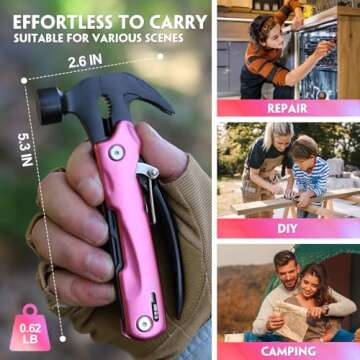 Gifts for Women Mom Wife - Birthday Gifts for Women, Mothers Day P’ink Gifts for Women, Mom, Wife, Sister - Stocking Stuffers for Women - Christmas Womens Gifts from Daughter Son, Multitool Hammer