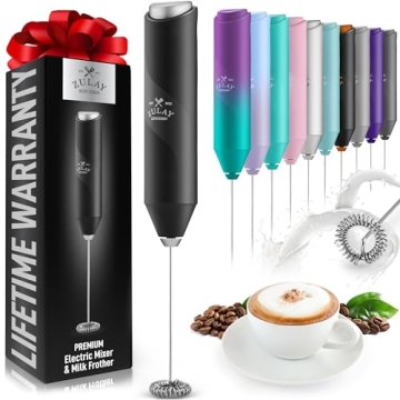 Zulay Kitchen Powerful Milk Frother Wand - Mini Milk Frother Handheld Stainless Steel - Battery Oper...