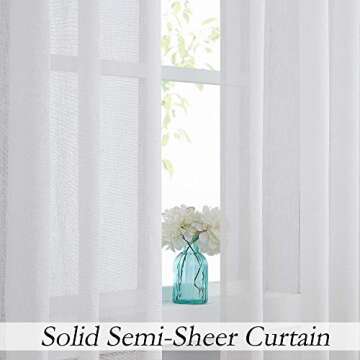 Central Park White Sheer Window Curtain Panels Linen Texture Solid Window Treatment Sets Drape Pairs...