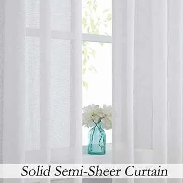 Central Park White Sheer Window Curtain Panels Linen Texture Solid Window Treatment Sets Drape Pairs...