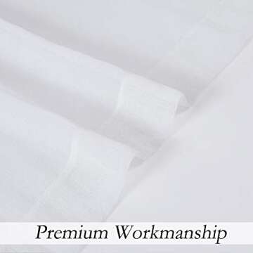 Central Park White Sheer Window Curtain Panels Linen Texture Solid Window Treatment Sets Drape Pairs Rod Pocket Curtains for Living and Bedroom Rustic Farmhouse 84 inches Long, 2 Panels