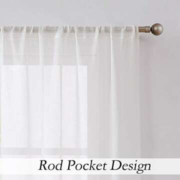 Central Park White Sheer Window Curtain Panels Linen Texture Solid Window Treatment Sets Drape Pairs Rod Pocket Curtains for Living and Bedroom Rustic Farmhouse 84 inches Long, 2 Panels