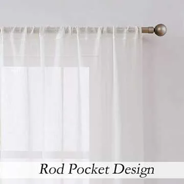 Central Park White Sheer Window Curtain Panels Linen Texture Solid Window Treatment Sets Drape Pairs Rod Pocket Curtains for Living and Bedroom Rustic Farmhouse 84 inches Long, 2 Panels