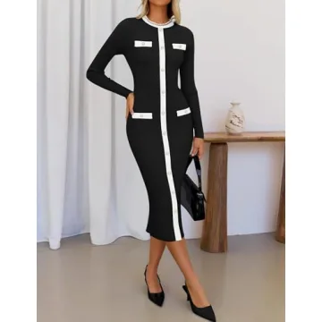 ZESICA Women's Ribbed Knit Midi Sweater Dress - Stylish & Cozy