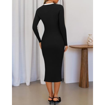 ZESICA Women's Ribbed Knit Midi Sweater Dress - Stylish & Cozy