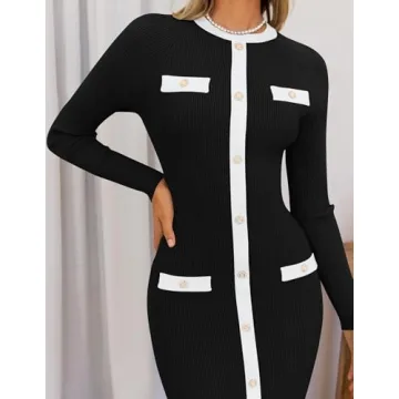 ZESICA Women's Ribbed Knit Midi Sweater Dress - Stylish & Cozy