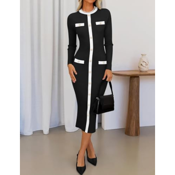 ZESICA Women's Ribbed Knit Midi Sweater Dress - Stylish & Cozy