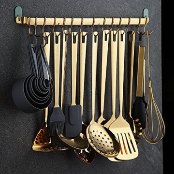Kyraton Kitchen Utensil Rack with Gold Titanium Plating – 14 Hooks