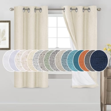 Primitive Textured Linen 100% Blackout Curtains for Bedroom/Living Room Energy Saving Window Treatme...