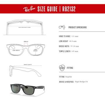 Ray-Ban RB2132 NEW WAYFARER 901-58 58M Black/Crystal Lens Green Polarized Square Sunglasses For Men For Women + BUNDLE with Designer iWear Eyewear Kit