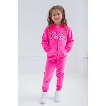 Barbie Little Girls Velour Zip Up Hoodie Pants Outfit Set Pink 6