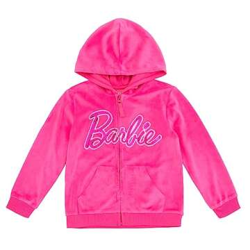 Barbie Little Girls Velour Zip Up Hoodie Pants Outfit Set Pink 6