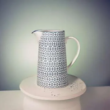 Bloomingville Ceramic Pitcher with Handle Kristina - Jug for Water, Juice, Milk Dia 5.25'' H 8.75 cm, blue, Stoneware, content 70 fl oz