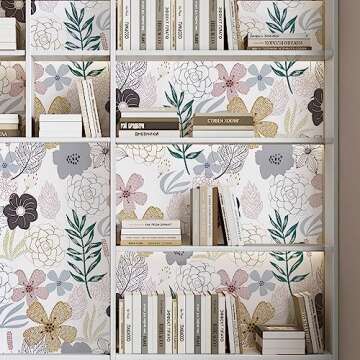 Mecpar Floral Peel and Stick Wallpaper 17.71'' x 78.7'' Pink Perennial Blooms Floral Wallpaper Floral Contact Paper Vinyl Self Adhesive Removable Waterproof Wallpaper for Bathroom Cabinet Decorative
