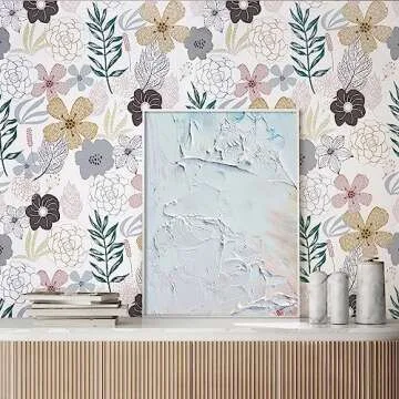 Mecpar Floral Peel and Stick Wallpaper 17.71'' x 78.7'' Pink Perennial Blooms Floral Wallpaper Floral Contact Paper Vinyl Self Adhesive Removable Waterproof Wallpaper for Bathroom Cabinet Decorative