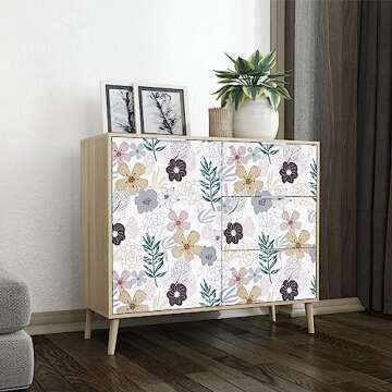 Mecpar Floral Peel and Stick Wallpaper 17.71'' x 78.7'' Pink Perennial Blooms Floral Wallpaper Floral Contact Paper Vinyl Self Adhesive Removable Waterproof Wallpaper for Bathroom Cabinet Decorative