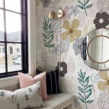 Mecpar Floral Peel and Stick Wallpaper 17.71'' x 78.7'' Pink Perennial Blooms Floral Wallpaper Floral Contact Paper Vinyl Self Adhesive Removable Waterproof Wallpaper for Bathroom Cabinet Decorative