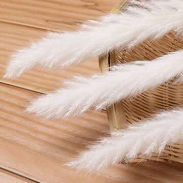 30 Pcs White Pampas Grass ,17 inch/45 cm Natural Dried Pampas Grass Branches Decor for Home Kitchen Garden Party Photographing Flower Arrangement Vase Decor（White
