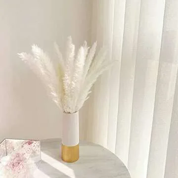 30 Pcs White Pampas Grass ,17 inch/45 cm Natural Dried Pampas Grass Branches Decor for Home Kitchen Garden Party Photographing Flower Arrangement Vase Decor（White