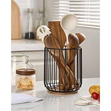 getstar Kitchen Utensil Holder with Acacia Base - Large Capacity