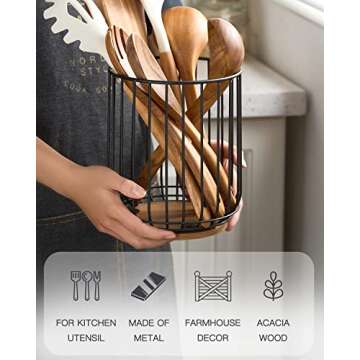 getstar Kitchen Utensil Holder with Acacia Base - Large Capacity