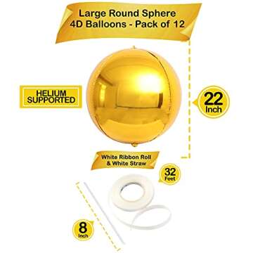 KatchOn, Large Gold Foil Balloons - 22 Inch, Pack of 12 | Gold Balloons | Gold Mylar Balloons | Gold...