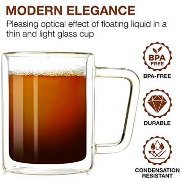 Eparé 16 oz Double Wall Coffee Mugs Set of 2 - Clear Glass