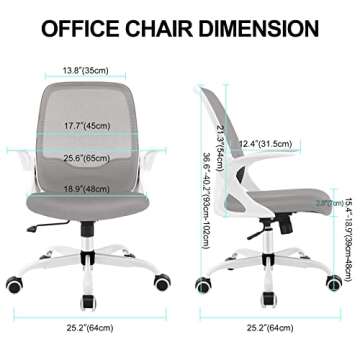 KERDOM Office Chair, Ergonomic Desk Chair, Breathable Mesh Computer Chair, Comfy Swivel Task Chair with Flip-up Armrests and Adjustable Height