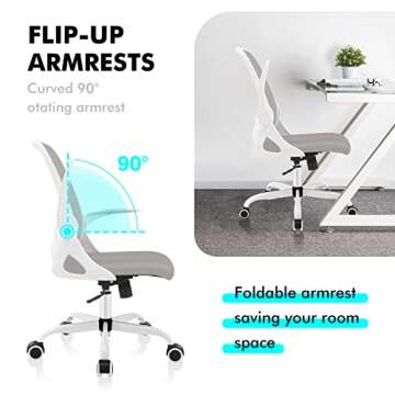 KERDOM Office Chair, Ergonomic Desk Chair, Breathable Mesh Computer Chair, Comfy Swivel Task Chair with Flip-up Armrests and Adjustable Height