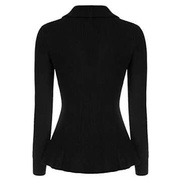 Ladies Elegant Cardigan Sweater 1950s Retro Cable Knitted Sweater Lapel Collar Cardigan (Black, L)