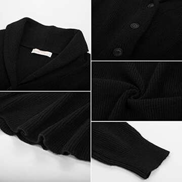Ladies Elegant Cardigan Sweater 1950s Retro Cable Knitted Sweater Lapel Collar Cardigan (Black, L)
