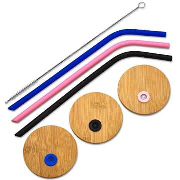 PARNOO 3 Pack 18oz Glass Tumblers with Silicone Lids & Straws – Stylish Reusable Drinkware