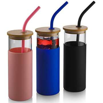 Eco-Friendly PARNOO Glass Tumblers Set – 3 Colors Included