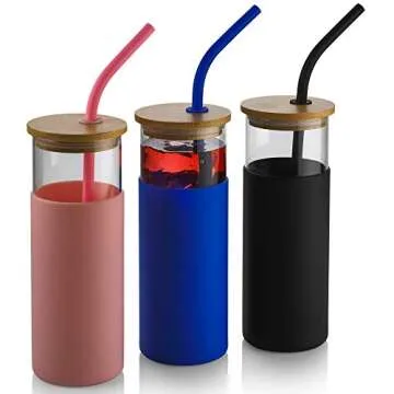 Eco-Friendly PARNOO Glass Tumblers Set – 3 Colors Included