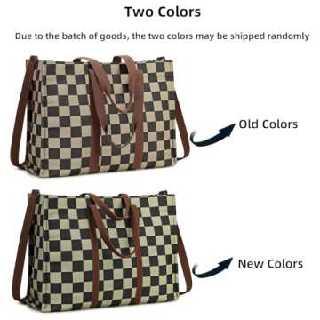 Laptop Tote Bag for Women Work Shoulder Bags 15.6 inch Canvas Lattice Laptop Computer Purse Messenge...