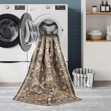 Rugland 9x12 Area Rug - Stain Resistant Washable Rug, Anti Slip Backing Rugs for Living Room, Vintage Tribal Area Rugs (TPR07-Rust, 9'x12')