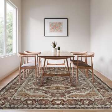 Rugland 9x12 Area Rug - Stain Resistant Washable Rug, Anti Slip Backing Rugs for Living Room, Vintage Tribal Area Rugs (TPR07-Rust, 9'x12')