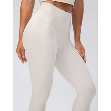 Lavento Women's All Day Soft Yoga Leggings Mid-Rise - No Front Seam Workout Active Legging for Women (Off White, 10)